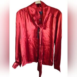 NEW Talbots  Valentine Red  Silk Blouse Long Sleeve Button Front Size 6